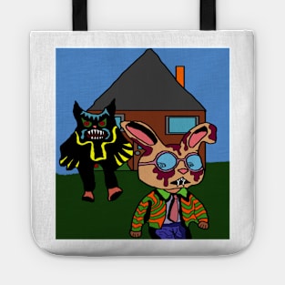 drawing vampire rabbit with dark creature Tote