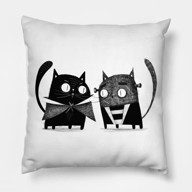 Cat Dracula and Frankencat Pillow by Gummy Illustrations