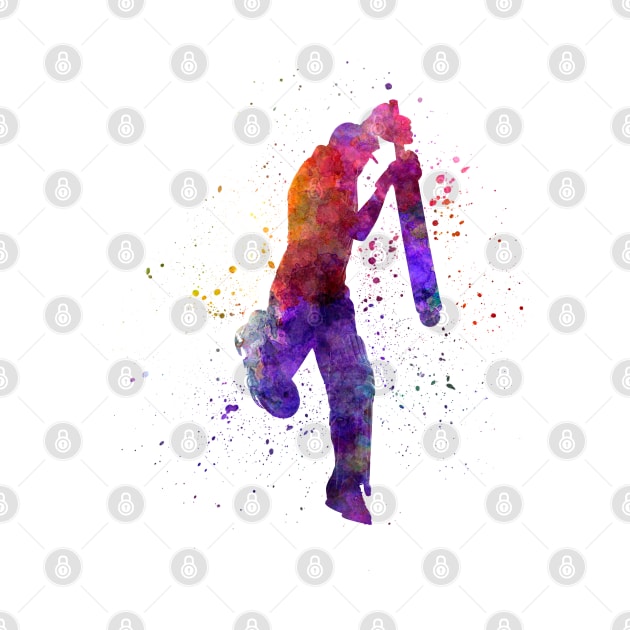 Cricket player batsman silhouette in watercolor by PaulrommerArt