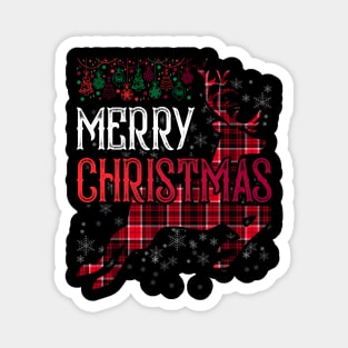 Red Plaid Merry Christmas Letter Reindeer Snowflake Buffalo Magnet