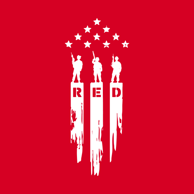 RED Remember Everyone Deployed Three Soldiers White Print by Pufahl