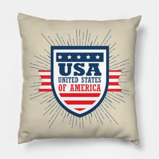 Red and blue shield with stars and USA sign over white  background. Vector illustration. Pillow