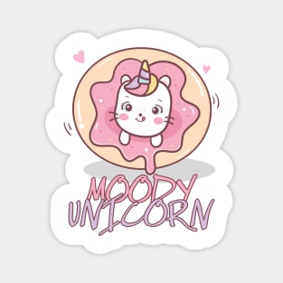 Moody unicorn - Cute little unicorn in a donut you and your kids would love! - Available in stickers, clothing, etc Magnet