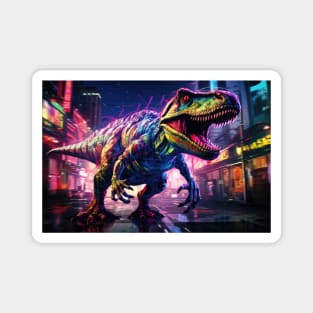 Neon T-Rex Rampage: Urban Adventure Magnet