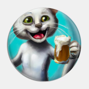 Happy Cat with Beer Pin