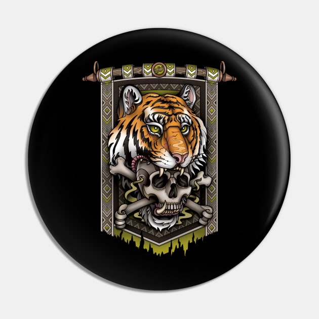 Tiger Skull Banner Pin by samphillipsillustration