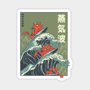 Retro Surfing Dragons on Great Wave Magnet