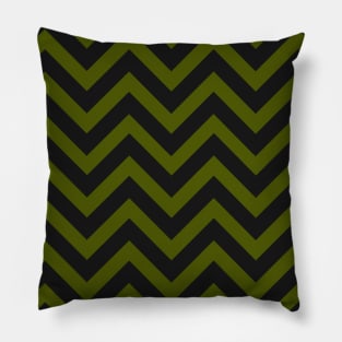 Black and Olive Green Chevron Zig Zag Pillow