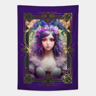 Vintage Mucha Style Beautiful Woman Portrait Tapestry