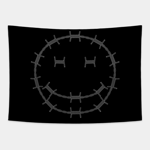 Barbed Wire Smiley Tapestry by Kaijester