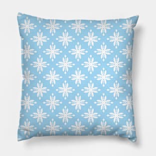 White pattern star-like bloom on ice blue Pillow