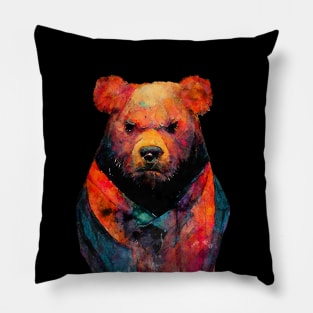 Bear Teddy #bear animal watercolor painting Pillow