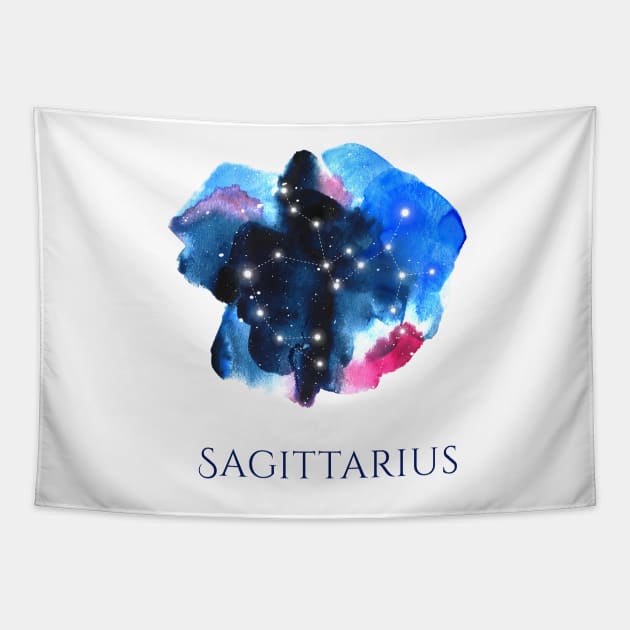 Sagittarius Zodiac Sign - Watercolor Star Constellation Tapestry by marufemia