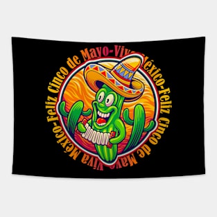 Viva Mexico Feliz Cinco de Mayo Mexican Fiesta Funny Cactus wearing sombrero Mexican Hat Tapestry