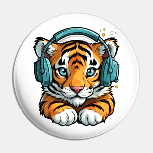 Cute Baby Tiger with Headset Pin