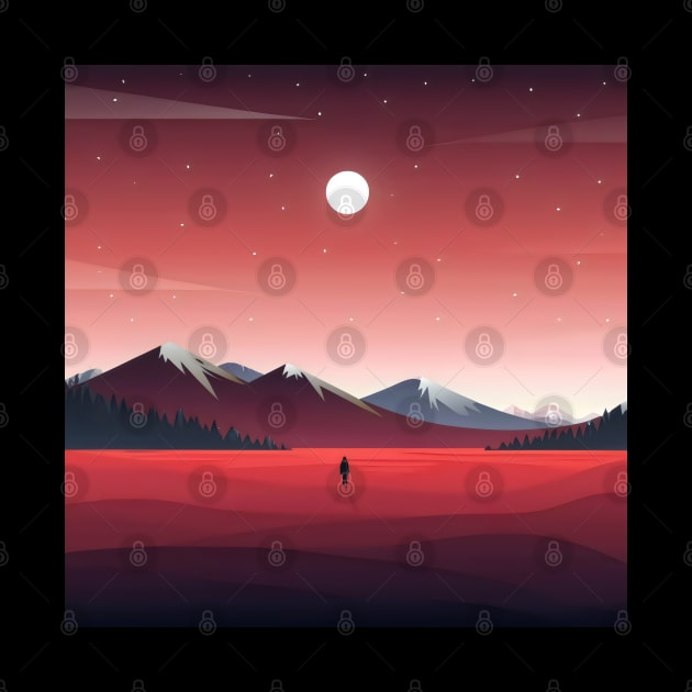 Red landscape minimalist art by Spaceboyishere