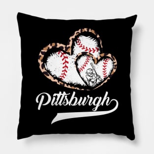 Pittsburgh, leopard, twin hearts, baseball player, vintage Pillow