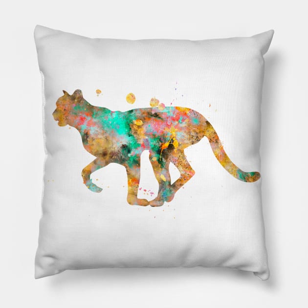 Cheetah Watercolor Painting Pillow by Miao Miao Design