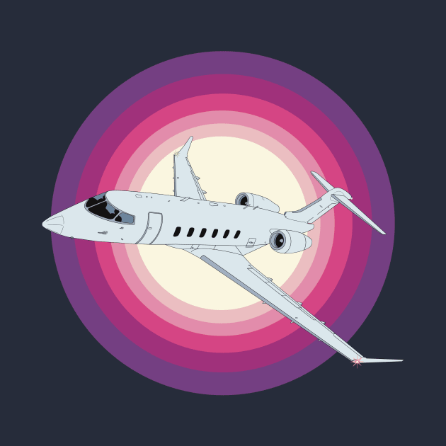 Bombardier Challenger 350 Jet Sunrise Retro Aviation Design by Kassi Skye