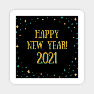 happy new year! 2021 holiday blue teal gold yellow stars pattern Magnet