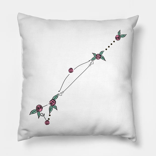 Dorado (Dolphinfish) Constellation Roses and Hearts Doodle Pillow by EndlessDoodles