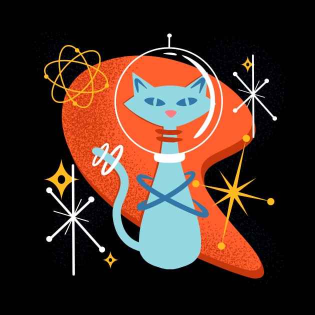 Atomic Funny Space Cat in Cosmic Mid Century Modern Vintage Style by ksrogersdesigns