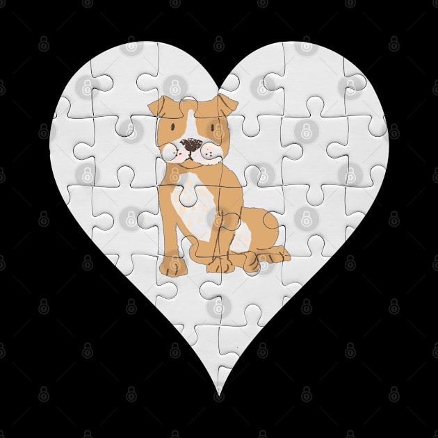 Staffordshire Bull Terrier Heart Jigsaw Pieces Design - Gift for Staffordshire Bull Terrier Brown Lovers by HarrietsDogGifts