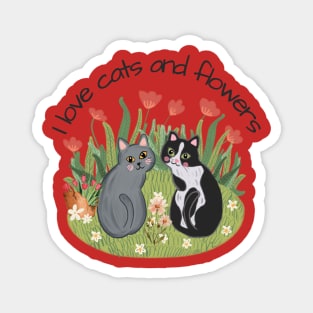 cats and flowers Magnet