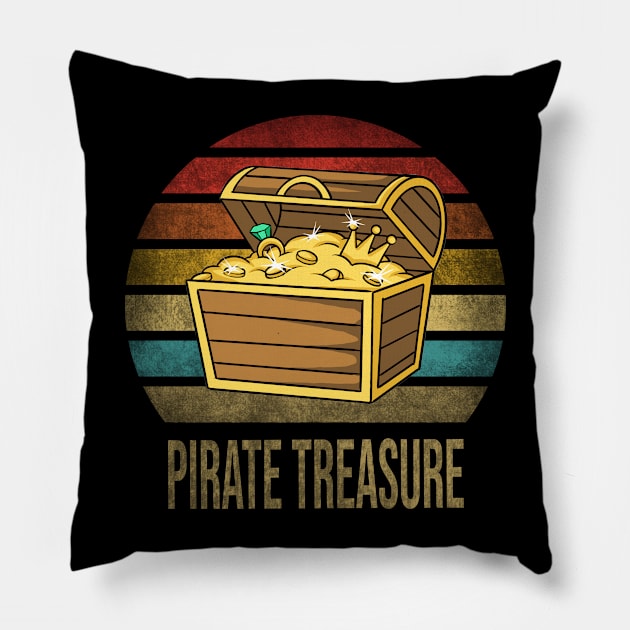 Pirate Treasure Chest Retro Sunset Pillow by The Agile Store