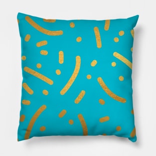 Cyan Gold colored abstract lines pattern Pillow