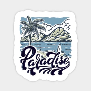 Beach Tropical Paradise Surfing Mountains Palm Tree Landscape Design Magnet