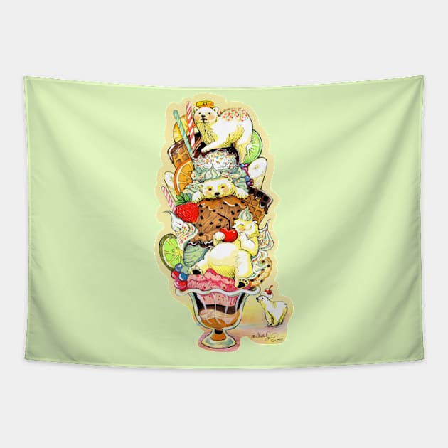 Polar Bear Sundae 80s Japanese Ice Cream shop Tapestry by Magenta Arts