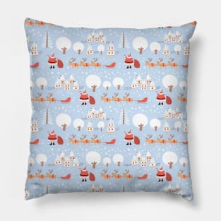 Whimsical Santa Claus and Reindeer Pattern Pillow