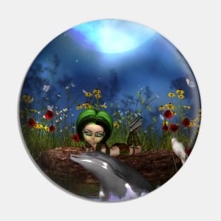 Little fairy with playing dolphin Pin