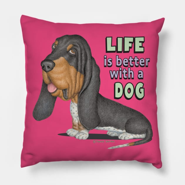 Cute Funny  Basset Hound Tri Color hound Pillow by Danny Gordon Art