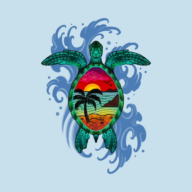 Sea Turtle in Paradise by Art by the Lizard Lady