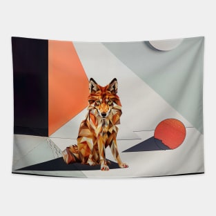 Geometric Wolf: Fusion of Nature and Minimalist Art Tapestry