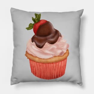 Cupcake with buttercream and a strawberry covered in chocolate on top Pillow