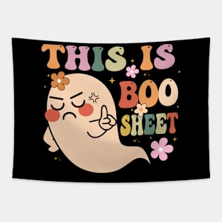 This Is Boo Sheet Ghost Groovy Floral Halloween Costume Tapestry