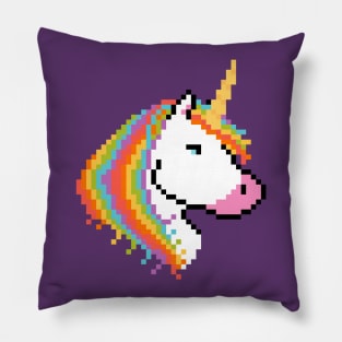 Pixel White Unicorn with Rainbow Mane Pillow