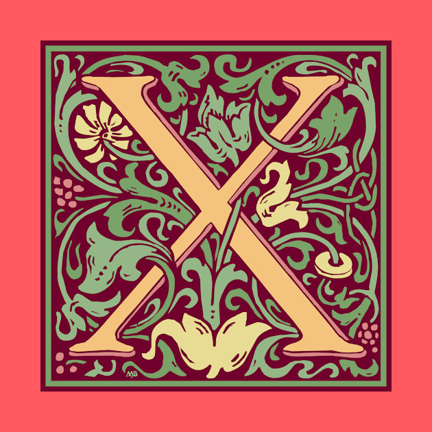 William Morris Vintage Letter X by MatchbookGraphics