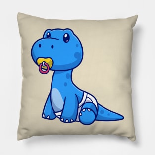 Cute Baby Brontosaurus Dino With Pacifier Cartoon Pillow