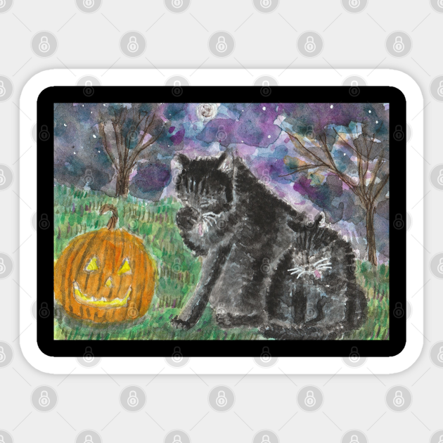 Halloween Black Cats Pumpkin Jack O Lantern Watercolor Painting Halloween Gifts Sticker Teepublic Dear customer, we at black cat gift store i understand the uncertainty and difficult times facing all of my clients. teepublic
