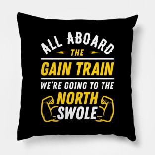 All Aboard The Gain Train We're Going To The North Swole Biceps Flex (Funny Christmas Gym Pun) Pillow