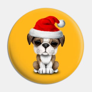 British Bulldog Puppy Dog Wearing a Santa Hat Pin