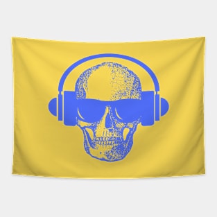 Skull And Phones, Blue Tapestry