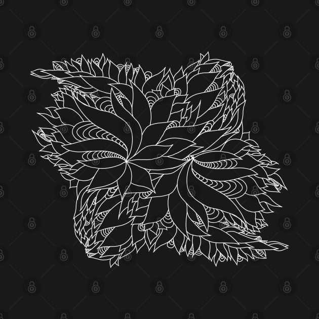 Floral monochrome illustration. White art line. Sketch by KateQR