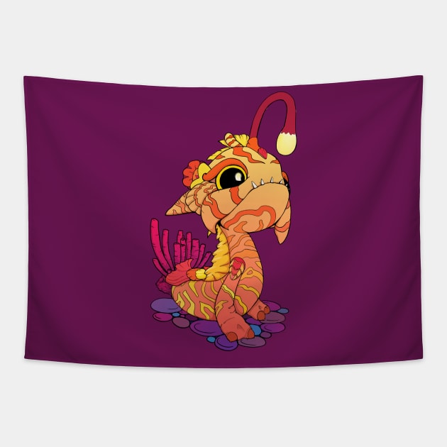 Toothy Orange Baby Sea Monster Tapestry by Bitty Bitey Ones