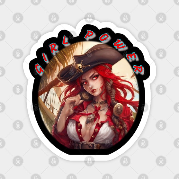 Girl power red themed pirate wench Magnet by sailorsam1805