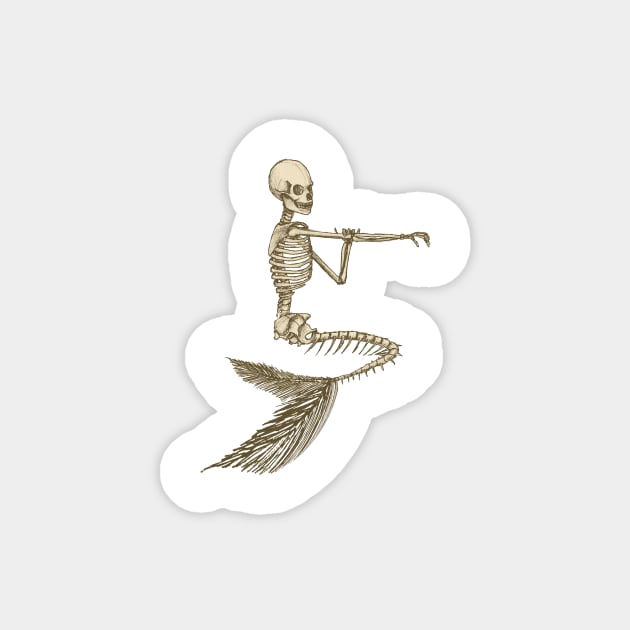 BATHING MERMAID SKELETON - SEPIA Magnet by dcohea